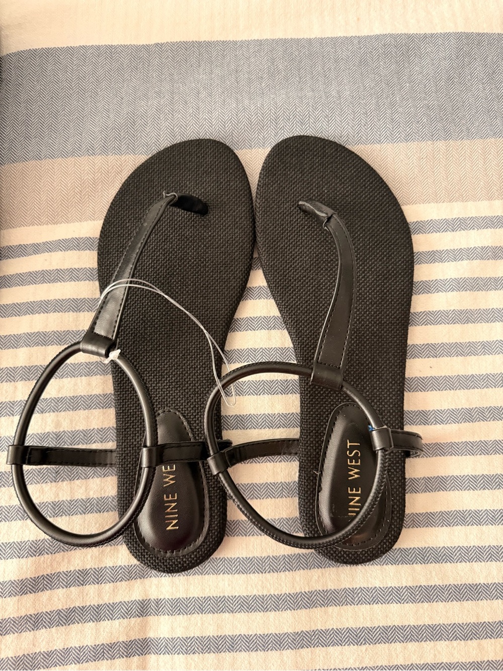Nine West Black Circular-Strap Flat Sandals